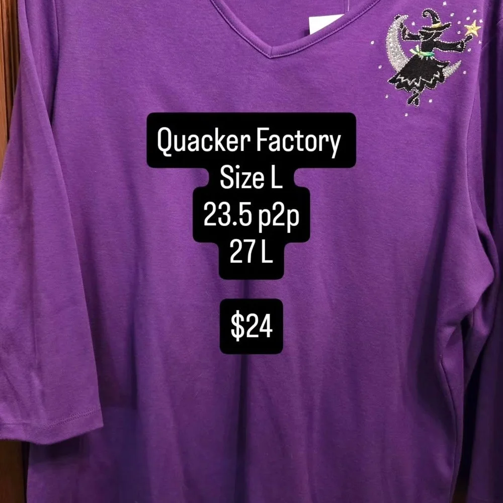 Quacker Factory Purple Long Sleeve Top with Embroidered Witch Design - Picture 2 of 2